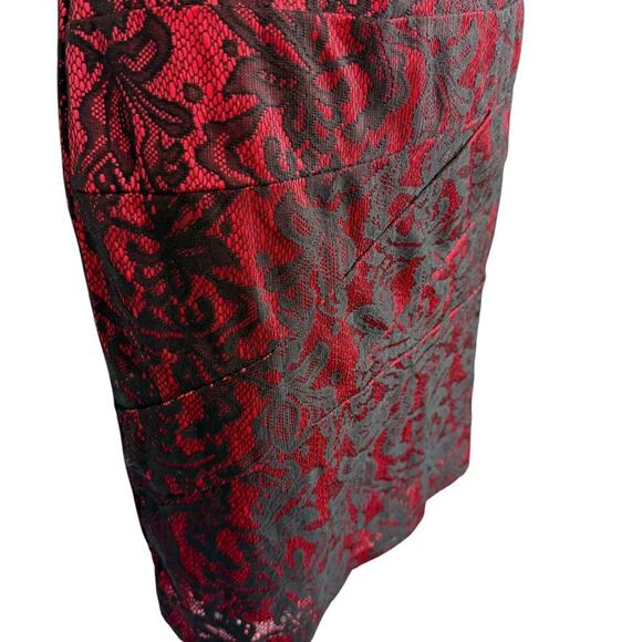 Alyx Petite Red Black Lace Cocktail Party Knee Length Sheath Cap Sleeve Dress 6 - Picture 2 of 16